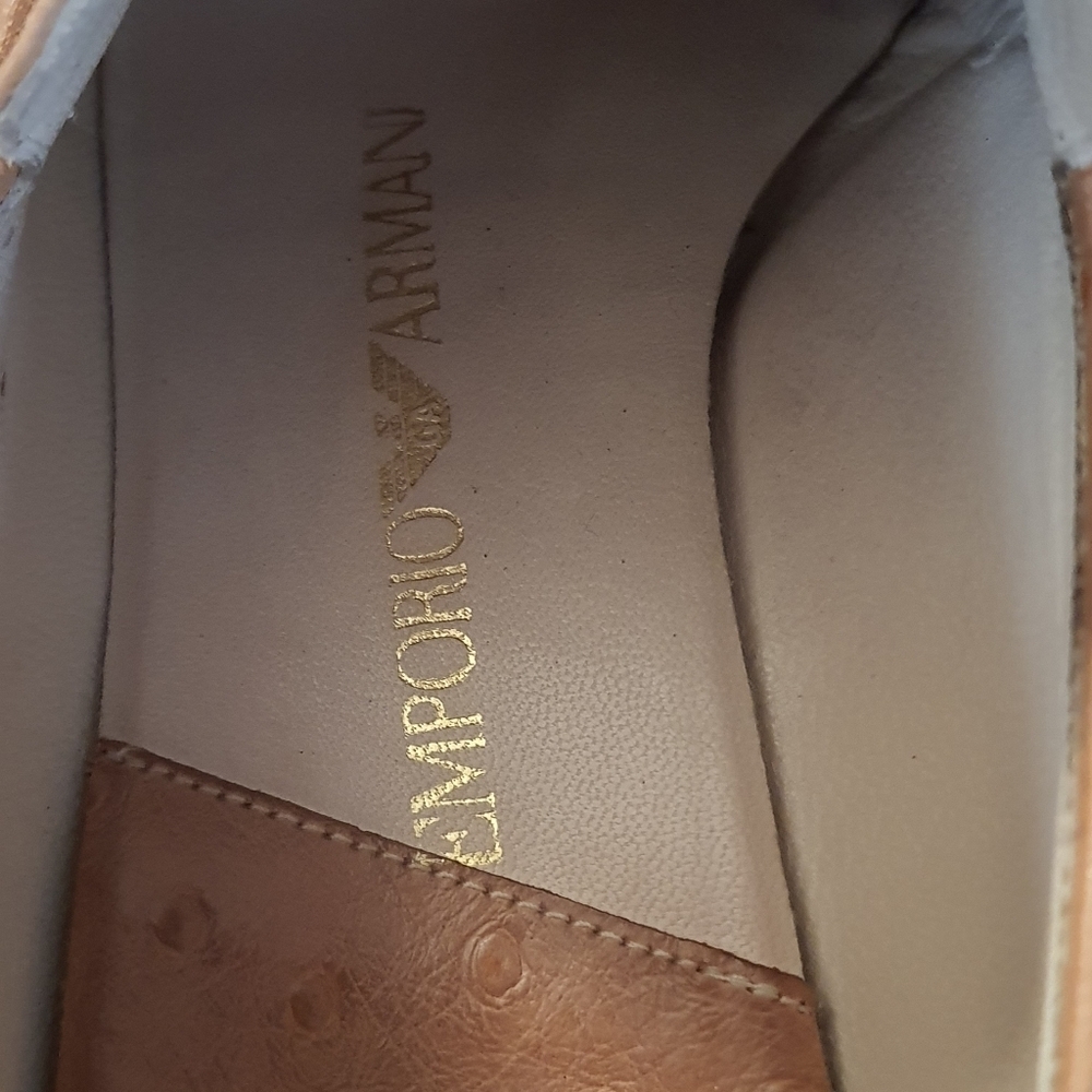 Emporio Armani Ostrich Leather Heeled Loafers Womens Size 35 - Picture 3 of 15